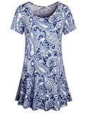 Hibelle Women's Crew Neck Short Sleeve Printed Flared Tunic Tops