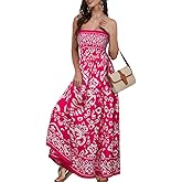 pasidvy Women's Casual Off Shoulder Maxi Dress Strapless Tube Top Bohemian Beach Long Dresses 092