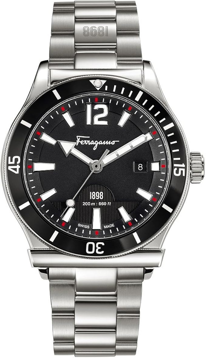 salvatore ferragamo 1898 stainless steel black dial men's watch