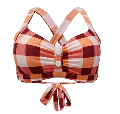 Viloree Retro 1950's Rockabilly Damen Bikini Oberteile Bralette Push Up Bandeau Racer Back Bügellos Karo