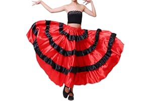 VNOEVW Women Girls Red Black Layered Ruffles Skirt for Belly Dance Spain Flamenco Gypsy Bull Performance
