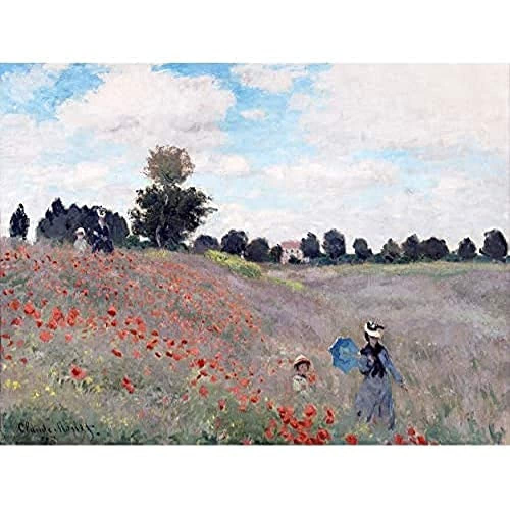 Claude Monet Poppy Field Stroll Art Print Canvas Premium Wall Decor Poster Mural
