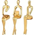 Buxiffod Gold Decor Sitting Thinker Statue Abstract Sculpture, 3pcs Thinker Statues Collectible Figurines Book Shelf Decor Gold Office Supplies Centerpiece Table Decorations with Resin Cutout