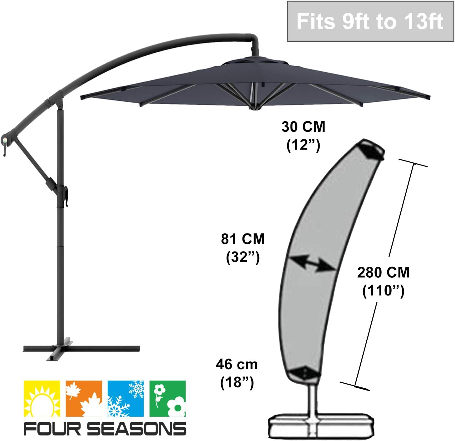 Offset Umbrella Cover, Patio Umbrella Cover for 9ft to 13ft Cantilever Parasol Outdoor Market Umbrellas Cover with Zipper and Water Resistant Fabric Dark: Kitchen & Dining
