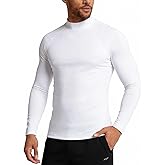 RGJU Men's Mock Turtleneck Long Sleeve Shirts, Thermal Athletic Undershirt Moisture Wicking Warm Base Layer Slim Fit