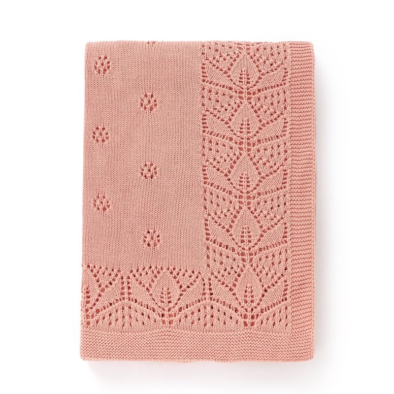 LAWKUL Blanket Baby Cellular 100% Cotton Knitted Soft Knit Crochet Blankets for Newborn Boy Girls Toddler 100x80cm Pink — image 1