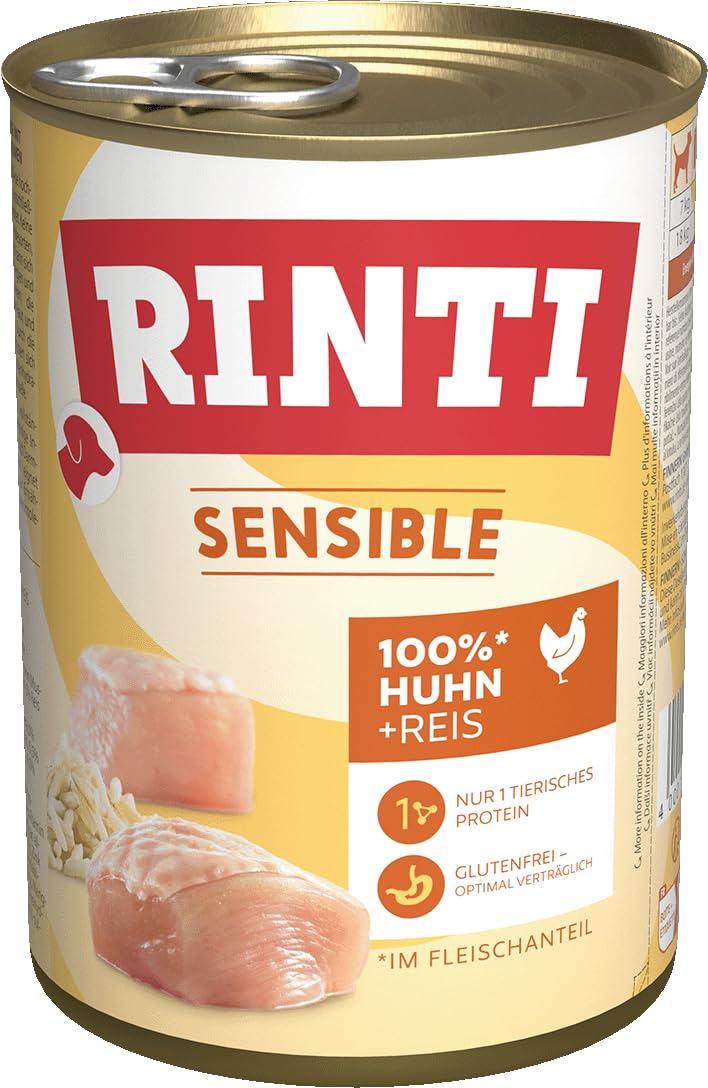 Rinti Sensitive Chicken + Rice, Pack of 12 (12 x 400 g)