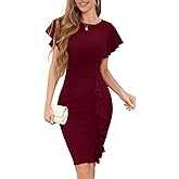 IHOT Women's 2026 Ruffle Sleeve Bodycon Ruched Sheath Casual Cocktail Party Work Dress