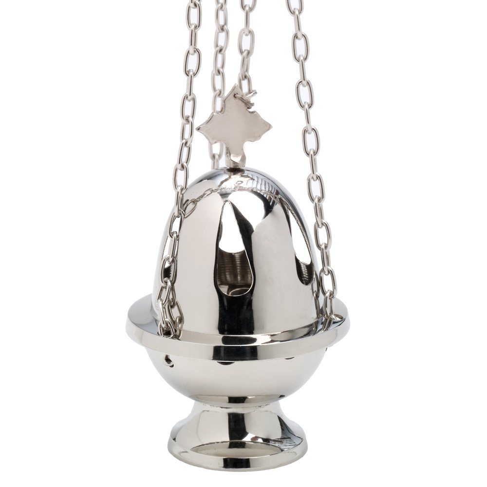 NKlaus incense burner with chain 77cm incense burner triangular drop shape silver 7612