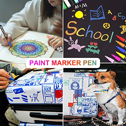 Acrylic Paint Pens, 16 Colors 1MM Permanent Marker Pens, Rock Drawing Pens for DIY on Porcelain/Wood/Glass/Pebbles, Waterproof/Oil-Based/Quick-Dry/Non-Toxic Paint Markers