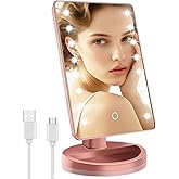Lighted Makeup Mirror with Lights, Vanity Mirror with Lights, 16 LEDS Dimmable Desk Mirror with Light, Dual Power Supply, Gifts for Teenage Girls, Dorm Room Essentials for College Student (Rose Gold)