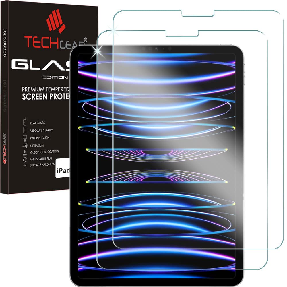 TECHGEAR [2 Pack GLASS screen protectors iPad Pro 11 Inch 4th 3rd 2nd 1st Gen, iPad Air 5/4, Tempered Glass Screen Protector Compatible with iPad Air 2022 10.9 5th & 4th Generation, iPad Pro 11