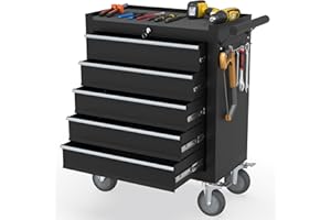 SGMORY 5 Drawers Rolling Tool Chest, Organizer Portable Storage Tool Box with Wheels, Tool Chests & Cabinets for Garage, Workshop, Repair Shop, Warehouse (Black)