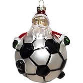 2pcs Blown Glass Soccer Santa Christmas Ornament, Hanging Glass Soccer Santa Ornaments for Christmas Tree Decoration