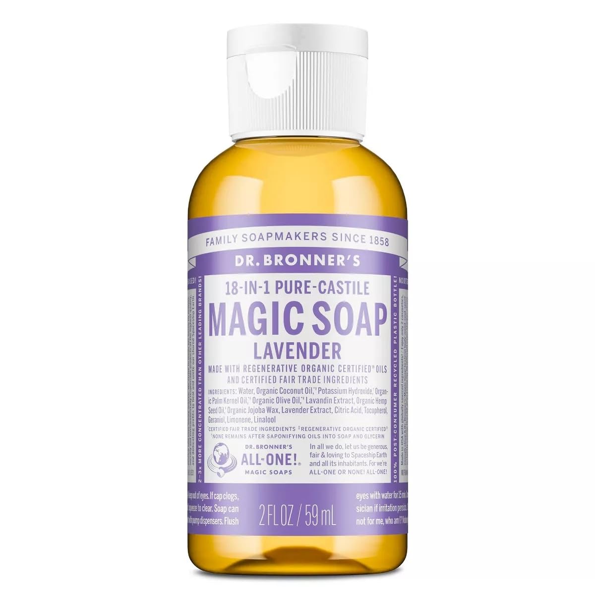 Dr. Bronner's Liquid Organic Pure Castile Soap Lavender 2oz All-Purpose (3-Pack)