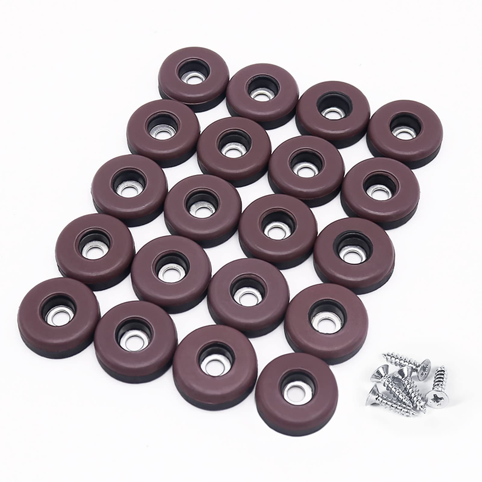 GINOYA Teflon Furniture Sliders, 20pcs 25mm Furniture Glides with Screws for Easy Moving on Carpet Hardwood (Coffee)