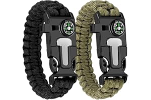 (Black+Green) 5 in 1 Survival Bracelets with Embedded Compass 5 in 1 Survival Bracelets with Embedded Compass, Fire Starter, 