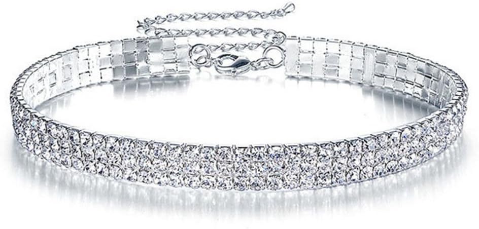Floweralight3 Row Stretch Rhinestones Choker Necklace Sparkling Choker