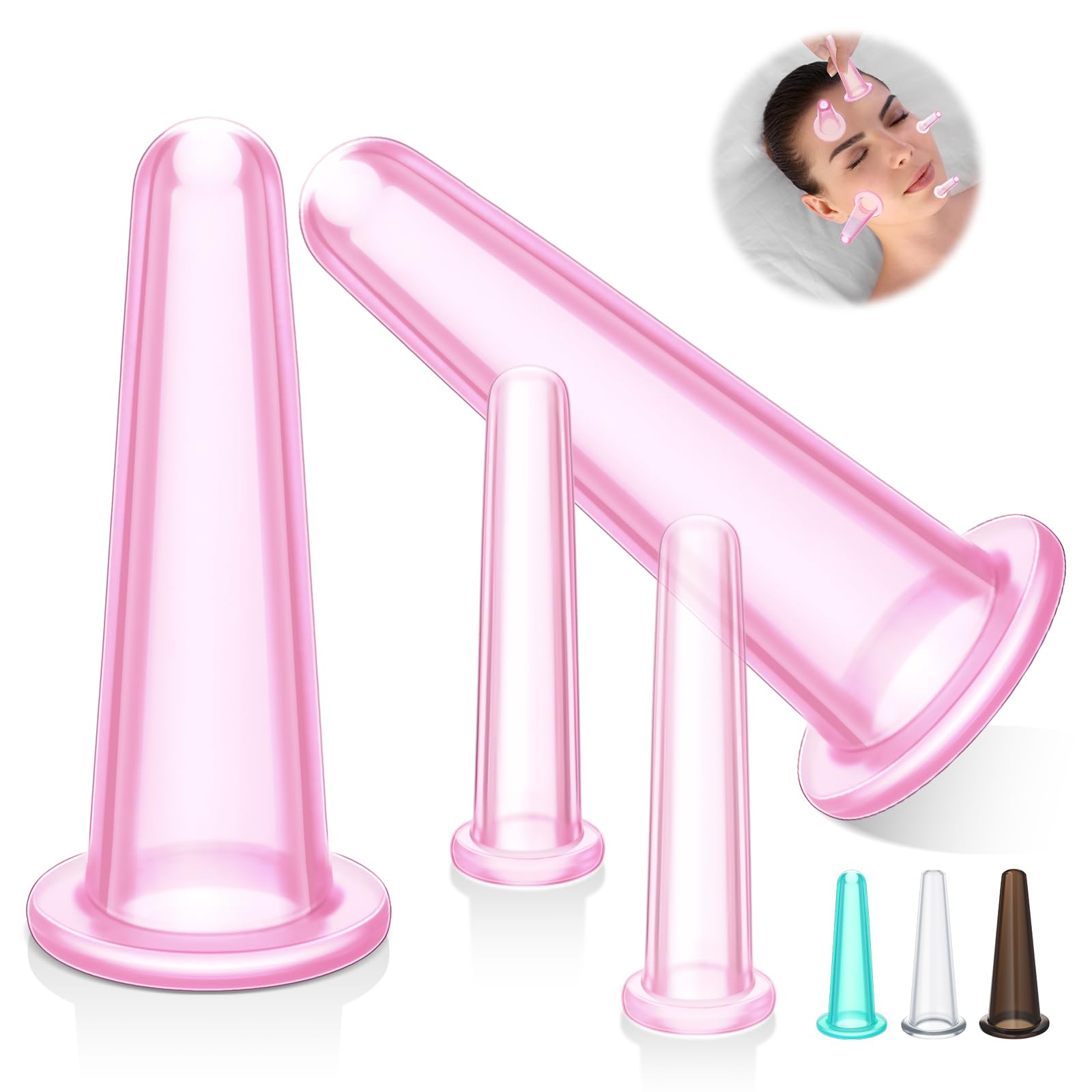 Photo 1 of Threlaco 4 Pcs Face Cupping Set, Facial Cupping Set for Face and Eye Massage, Silicone Massage Vacuum Anti Aging Beauty Tool Facial Care(Pink)