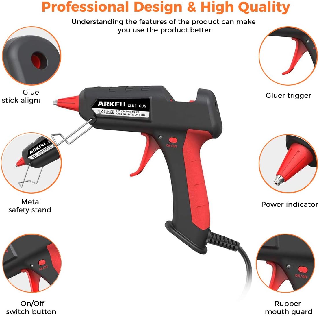 Glue Gun Sets, ARKFU Mini Hot Melt Glue Gun 50w Kit with 30pcs(5.9x0.27 inch) Glue Sticks and Carry Case for DIY, Packaging & Sealing, Arts & Craft, Home Quick Repairs Etc(Black)