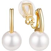 HAISWET Minimalist Simulated Pearl Drop Clip On Earrings for Women Non-piercing Clip Earrings
