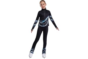 TiaoBug Kids Girls Fleece Figure Skating Jacket and Skating Pants Leggings Set Warm Tracksuit Activewear