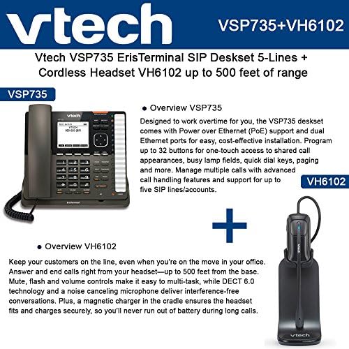 Vtech VSP735 Phone SIP Deskset 5-Lines +Cordless Headset VH6102 500feet of range