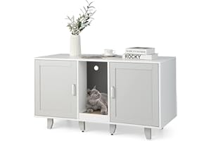 PETSITE Litter Box Enclosure for 2 Litter Boxes, Hidden Cat Washroom TV Stand End Table with 2 Cabinet, Scratching Board, Indoor Cat Litter Furniture Grey