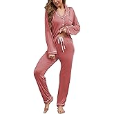 Yoolfine Button Up Pajamas for Women Long Sleeve Sleepwear Soft Loungewear Ladies Pjs Set XS-XXL