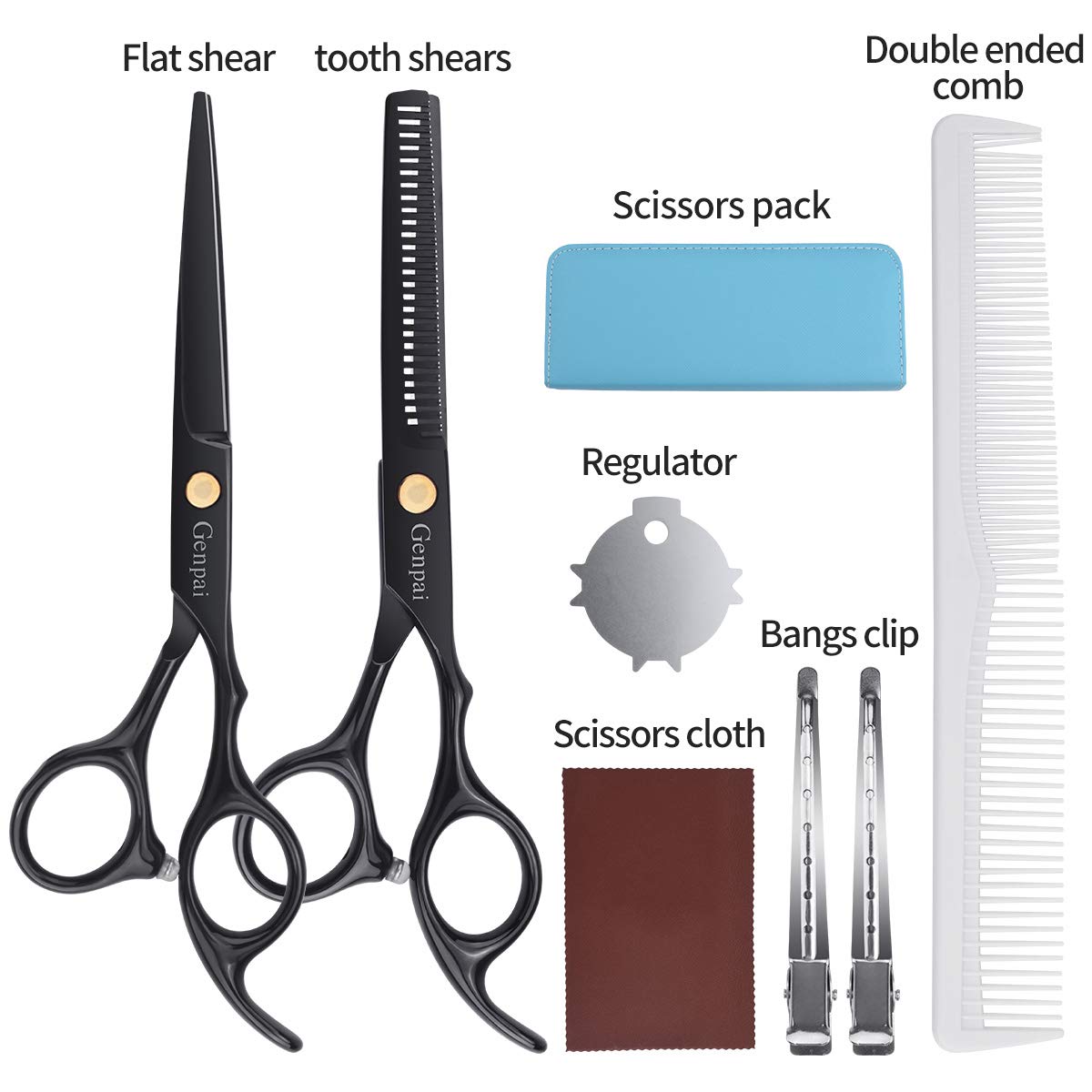 Genpai Hair Cutting Scissors Set, Professional Barber Hair Salon Household Children\'s Stainless Steel Shear Bangs Artifact Thinning Hairdressing Shear with Blue Leather Case（Blue）