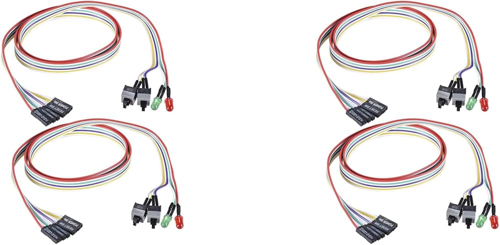 Potadak 4x ATX Computer Case Power Reset Switch Cable 65cm w/ Red Green LED