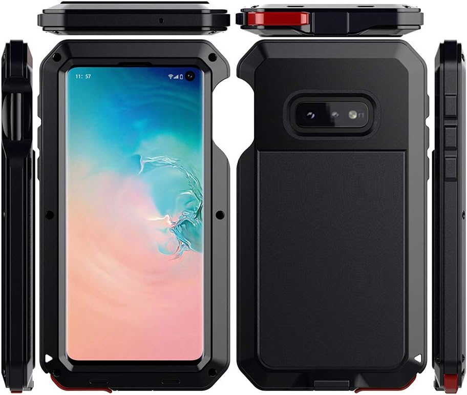 Amever Galaxy S10e Case Aluminum Metal Bumper Frame Case with Silicone Water Resistant Shockproof Tempered Glass Screen Protector Outdoor Sports Protective Case for Samsung Galaxy S10e (2019) - Black
