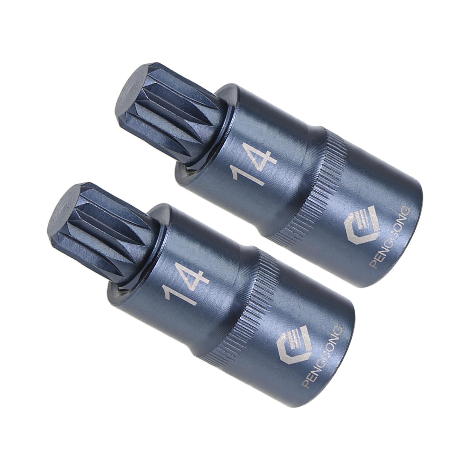 CoCud Triple Square Spline Bit Socket, M14 Bit 1/2" Drive 2" Length, Star S2 Steel Cr-V Socket Blue - (Applications: for Fastener Application), 2-Pieces