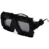 Karsaer Vision Plush Fuzzy Flat Top Fashion Square Large Shades Punk Soft Velvet Shade Party Eyewear…