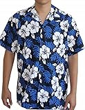 Men's Island White Flowers Blue Hawaiian Aloha Shirt