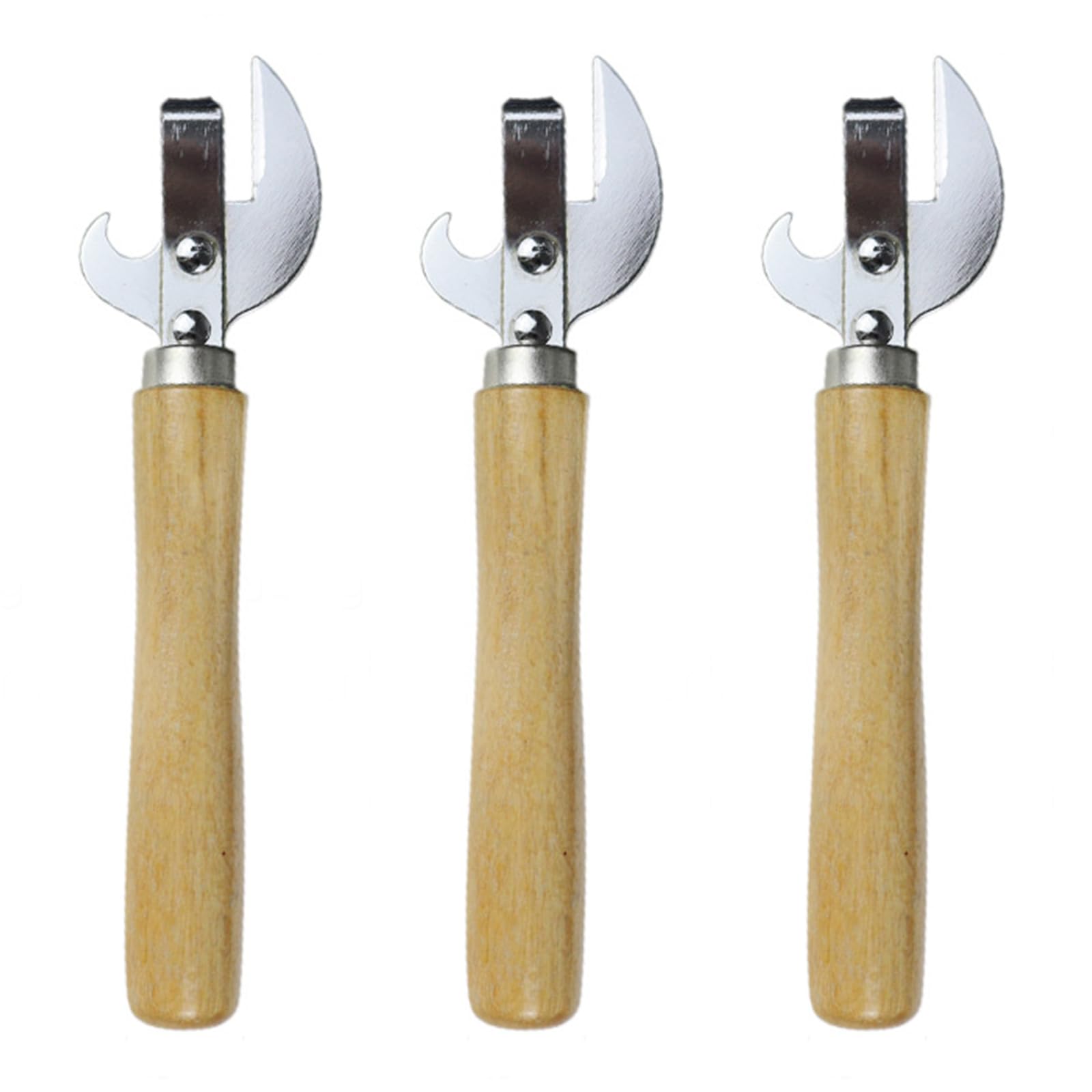 3Pcs Stainless Steel Side Cut Can Opener Manual Tin Opener- Multi-Functional Opener with Handle Steel Can Opener with Wood Handle Kitchen Tools Practical Easy Open Lid Opener