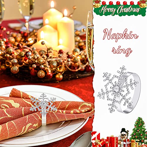 Snowflake Napkin Rings Set of 4 Winter Christmas Holidays Thanksgiving Wedding Dinners Parties Everyday Use Silver (Silver Rhinestone, 4)