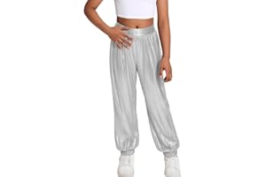 HAPPY CHERRY Metallic Cargo Pants for Girls Hip Hop Glitter Pants Dancing Shiny Pants Streetwear