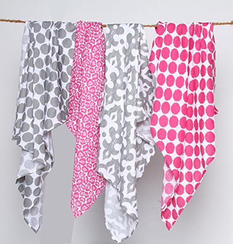 Ikat Pink/Grey Swaddling Muslin Blankets set of 4