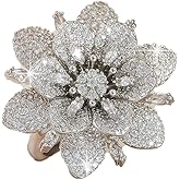 Kokoma Double Layered Rhinestone Flower Ring for Women Cubic Zirconia Geometry Sunflower Wrap Finger Band Adjustable Open Bands Rings Engagement Jewelry