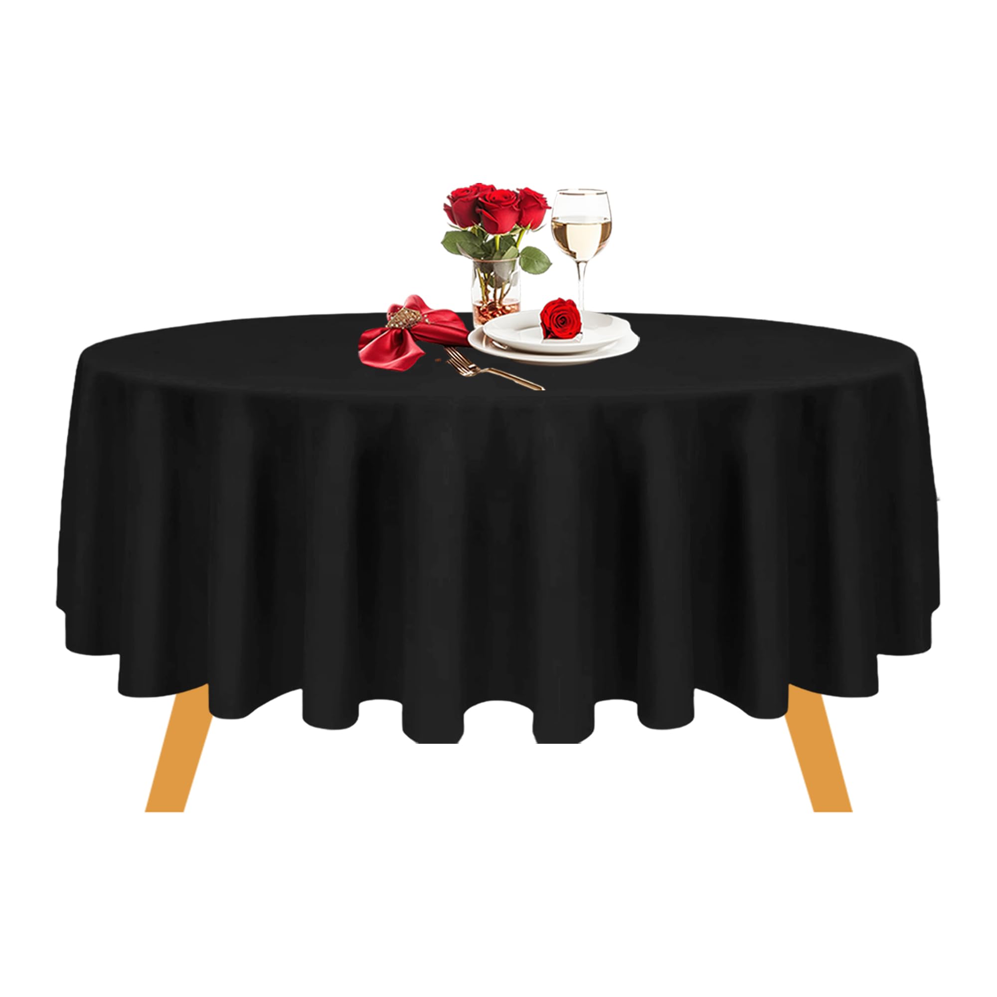 WedDecor 132" Round Tablecloth, Black Premium Linen Table Cover, Washable Polyester Fabric Table Cloth for Parties, Weddings, Banquets, Dining Table Decoration, 1pc