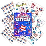 Patriotic American Flag Temporary Tattoos and Stickers Set (Over 50 USA Tattoos and 100 Stickers, 4th of July Party Supplies)