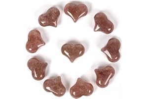 Justinstones Natural Strawberry Quartz Gemstone Healing Crystal 1 inch Mini Puffy Heart Pocket Stone Iron Gift Box (Pack of 10)