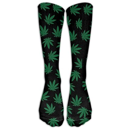  Mens Womens Knee High Socks Black Weed Pattern