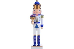 Blosssound 16 Inch Hanukkah Nutcracker Decorations Christmas Wooden Jewish Nutcracker Ornament Blue and White Soldier Figures Winter Holiday Table Decor Party Favor Supplies (Hanukkah Menorah)
