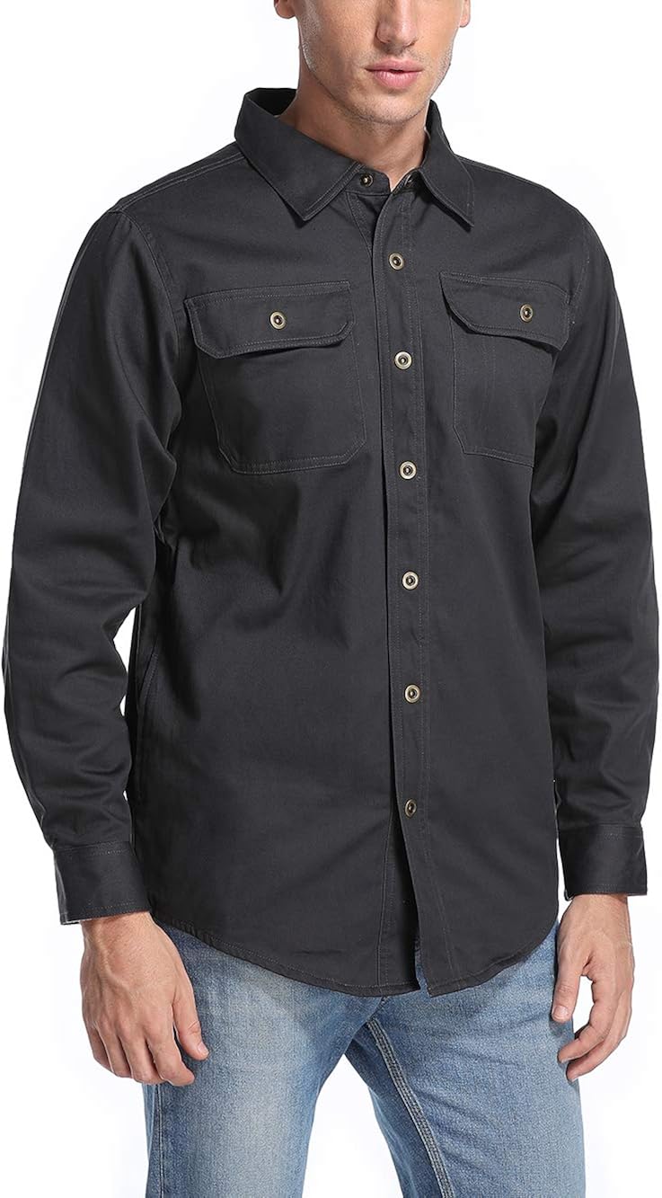 Men's Heavyweight Canvas Flannel Lined Shirt Jacket at  Men’s Clothing store