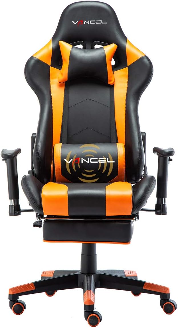 VANCEL Computer Gaming Chair Racing Style with Footrest Ergonomic High Back Swivel Home Office Chair with Headrest and Lumbar Massage Support (Orange)
