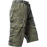 Mylldey Men's Cargo Shorts 3/4 Relaxed Fit Mens Running Shorts 7 Pockets Elastic Waist Cotton Hiking Shorts