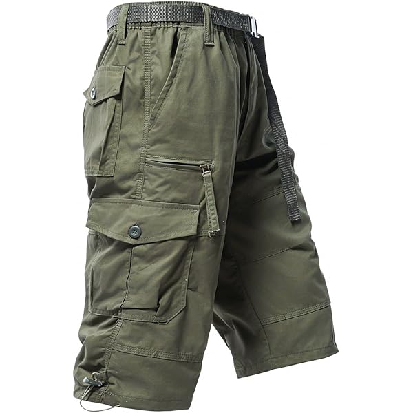 BEST SOUTH Mens Cargo Shorts with 8 Pockets Casual Long Blew Knee