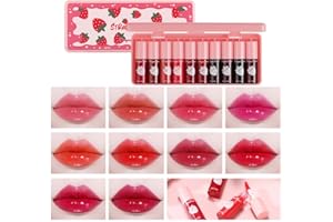 10-Piece Kit Lip Stains Quick Dry Non-Stick,Highly Pigmented Waterproof Liquid Lip Gloss for Dry Lips Natural Look Satin Fini